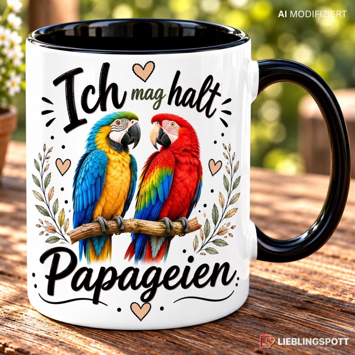 Papageien Tasse Lifestyle Aufnahme