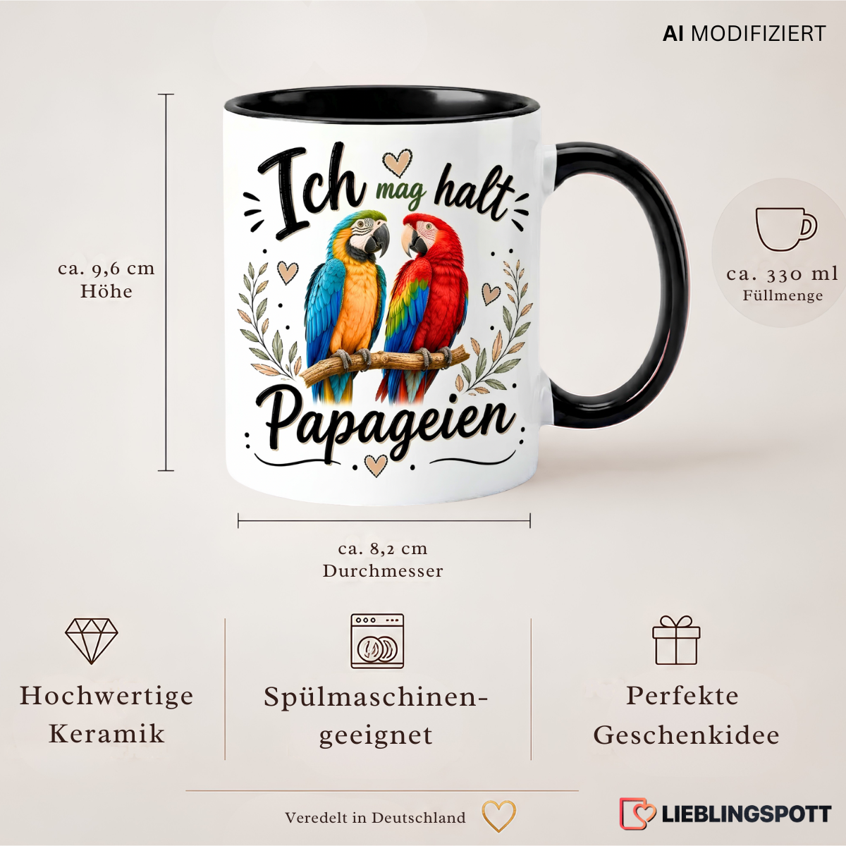 Papageien Tasse Maße 330 ml Keramik