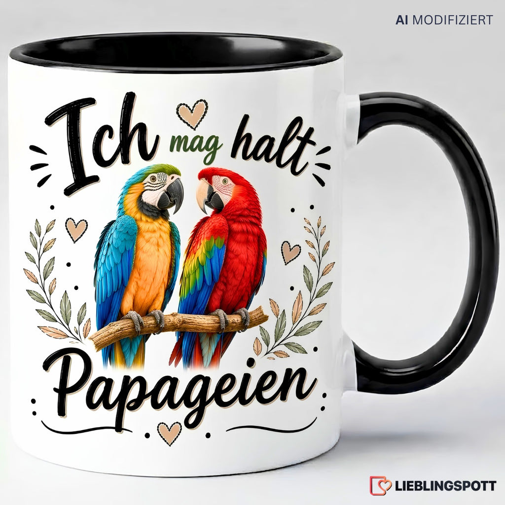 Papageien Tasse Ich mag halt Papageien - Schwarz