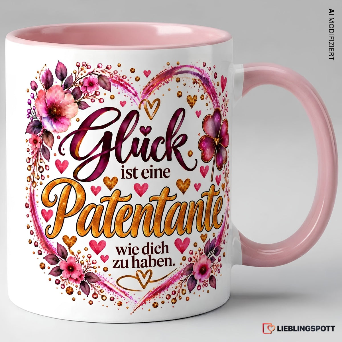 Patentante Tasse mit Spruch in Rosa – Glück ist eine Patentante wie dich zu haben