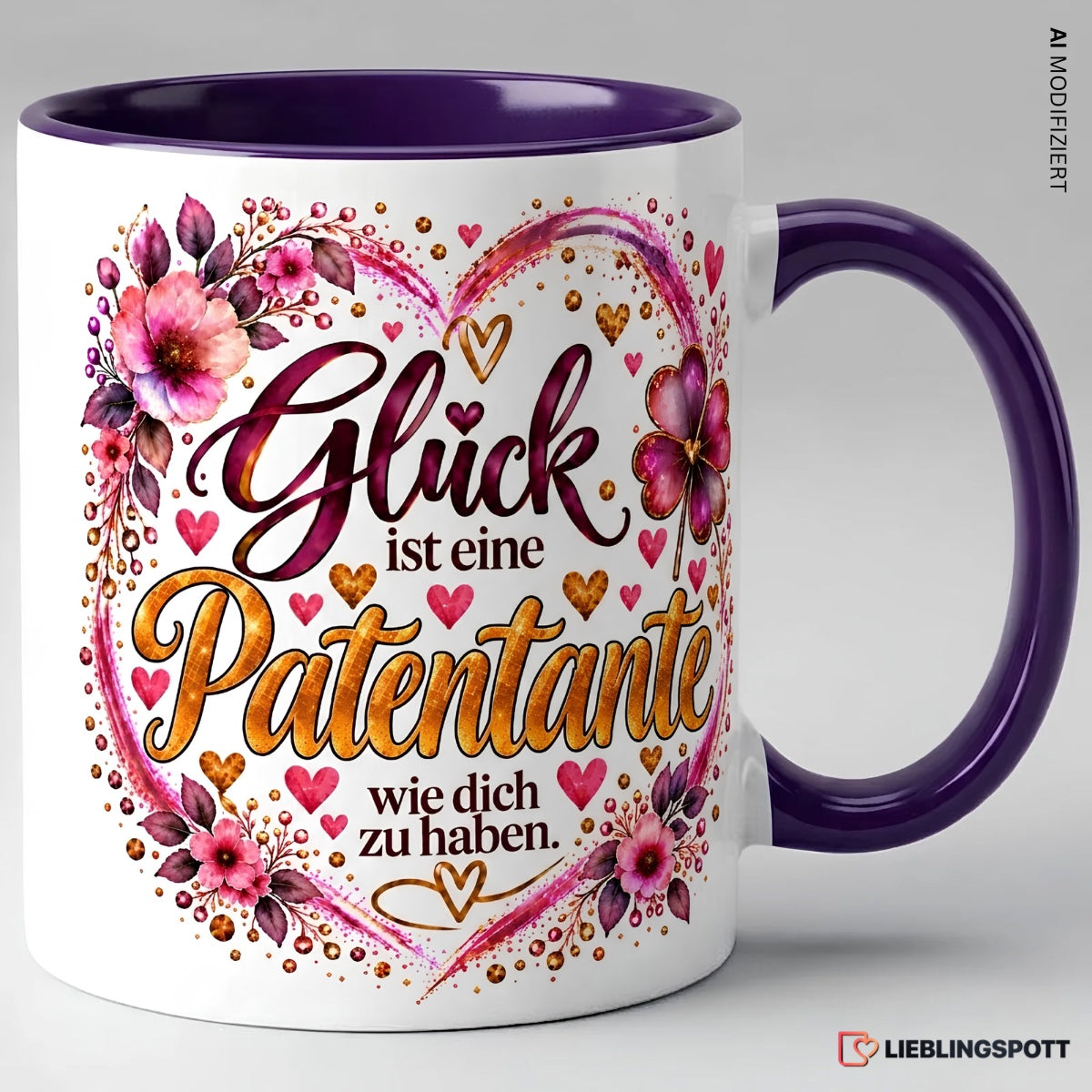 Patentante Tasse mit Spruch in Violett – Glück ist eine Patentante wie dich zu haben