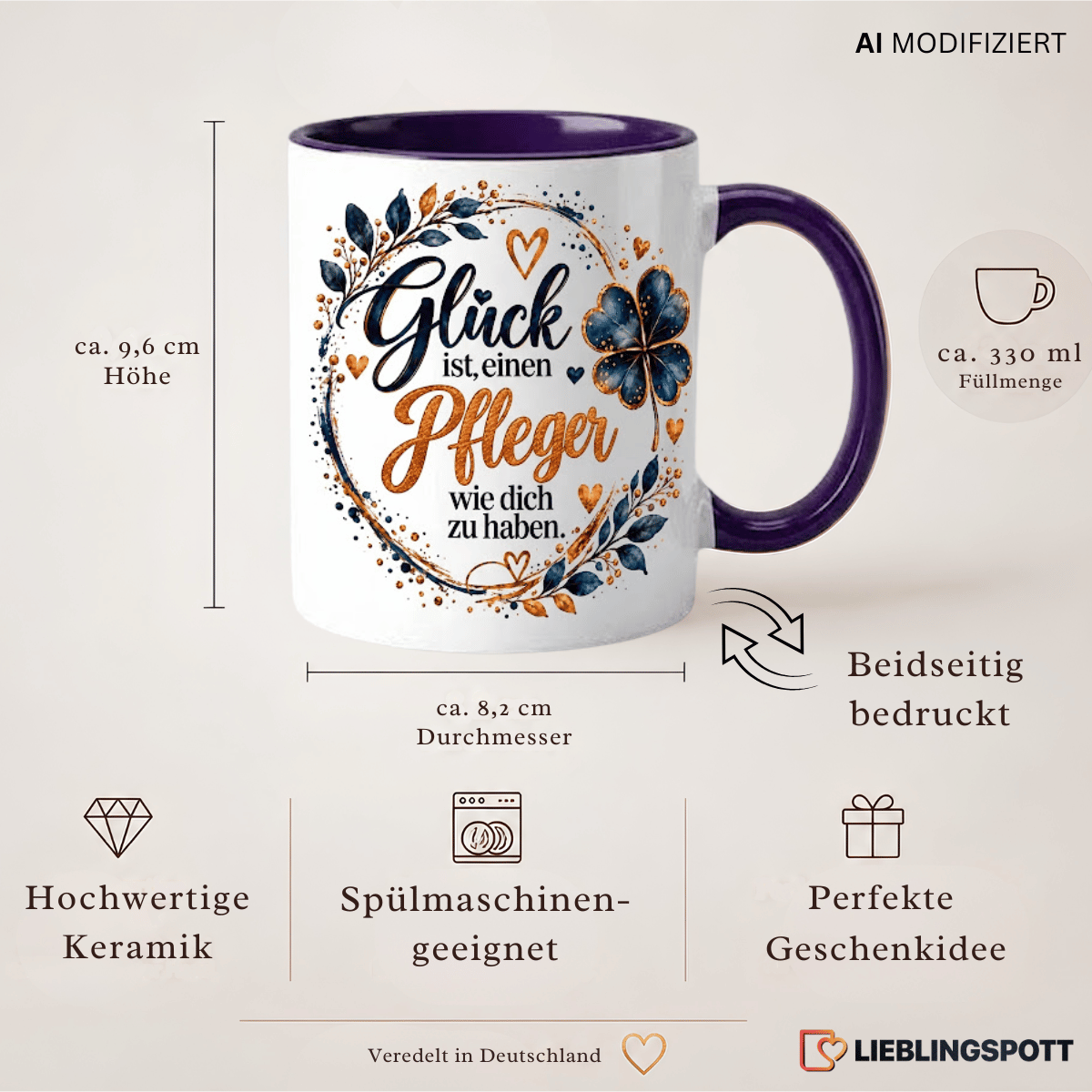 Pfleger Tasse Produktdetails 330 ml 9,6 cm 8,2 cm doppelseitig bedruckt