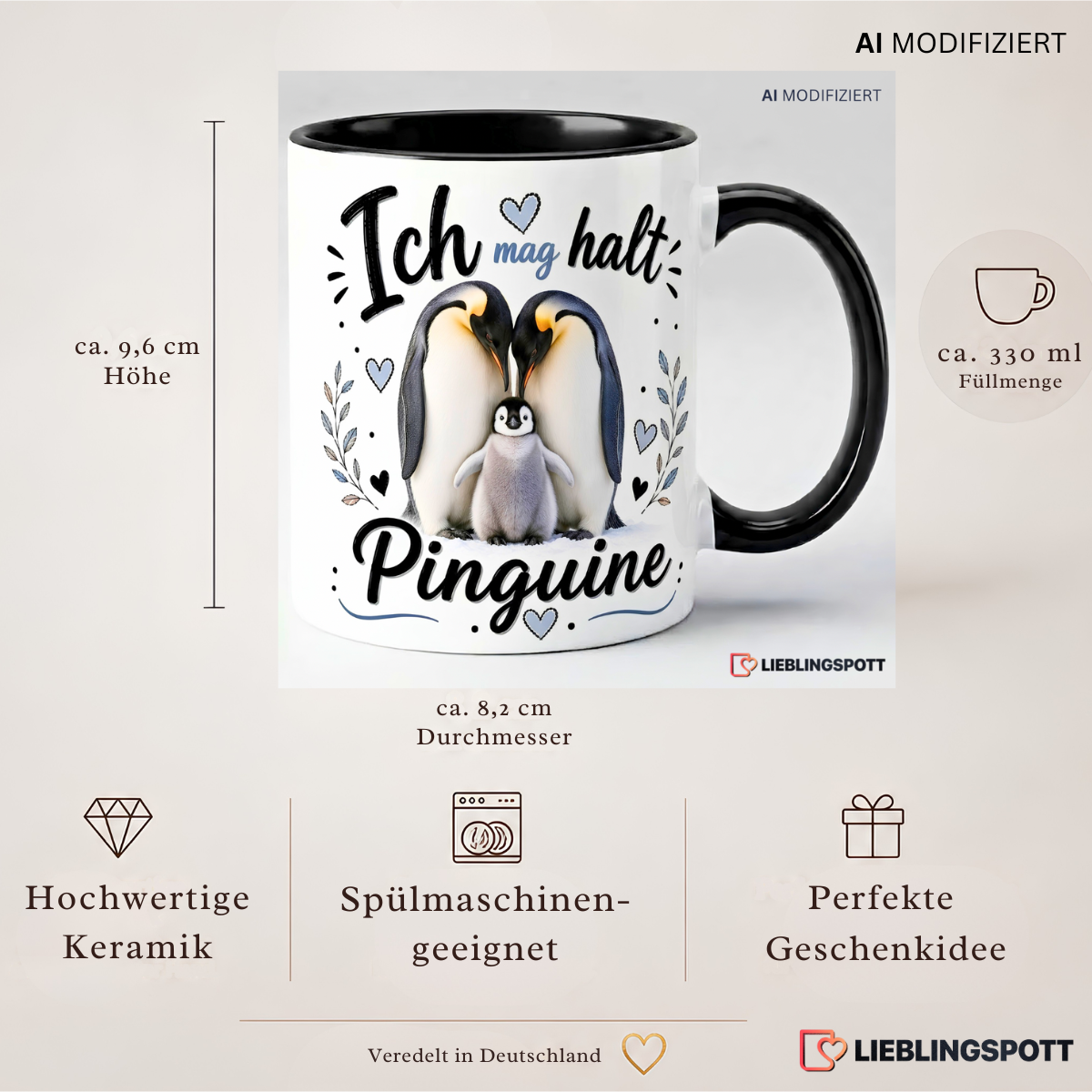Maße und Vorteile der Keramiktasse mit Pinguin-Motiv