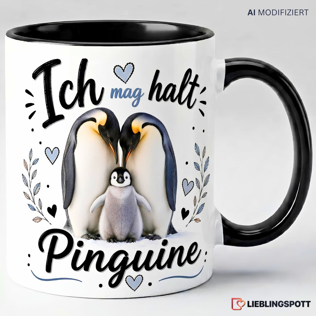 Schwarze Keramiktasse mit Pinguin-Motiv Ich mag halt Pinguine