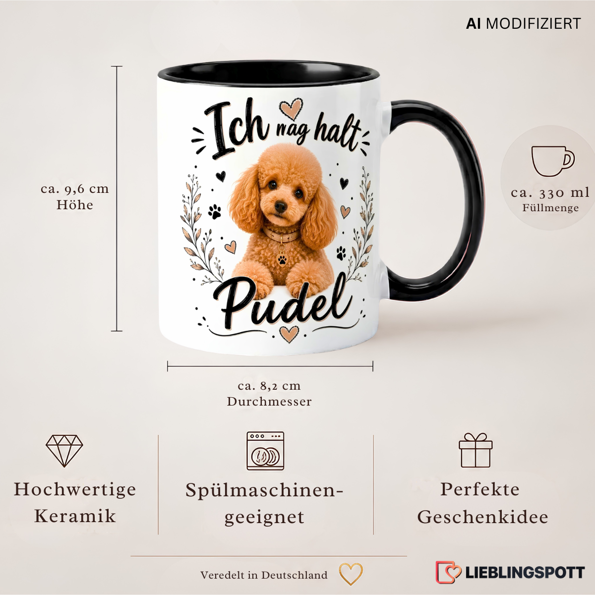 Pudel Tasse 330 ml – Maße und Produkteigenschaften