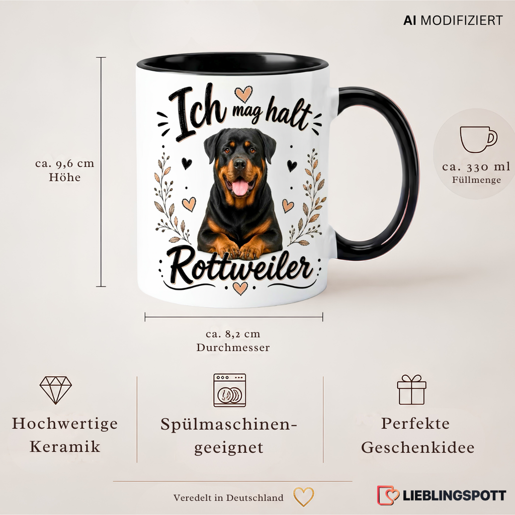 Rottweiler Tasse Maße 330 ml und Produkteigenschaften