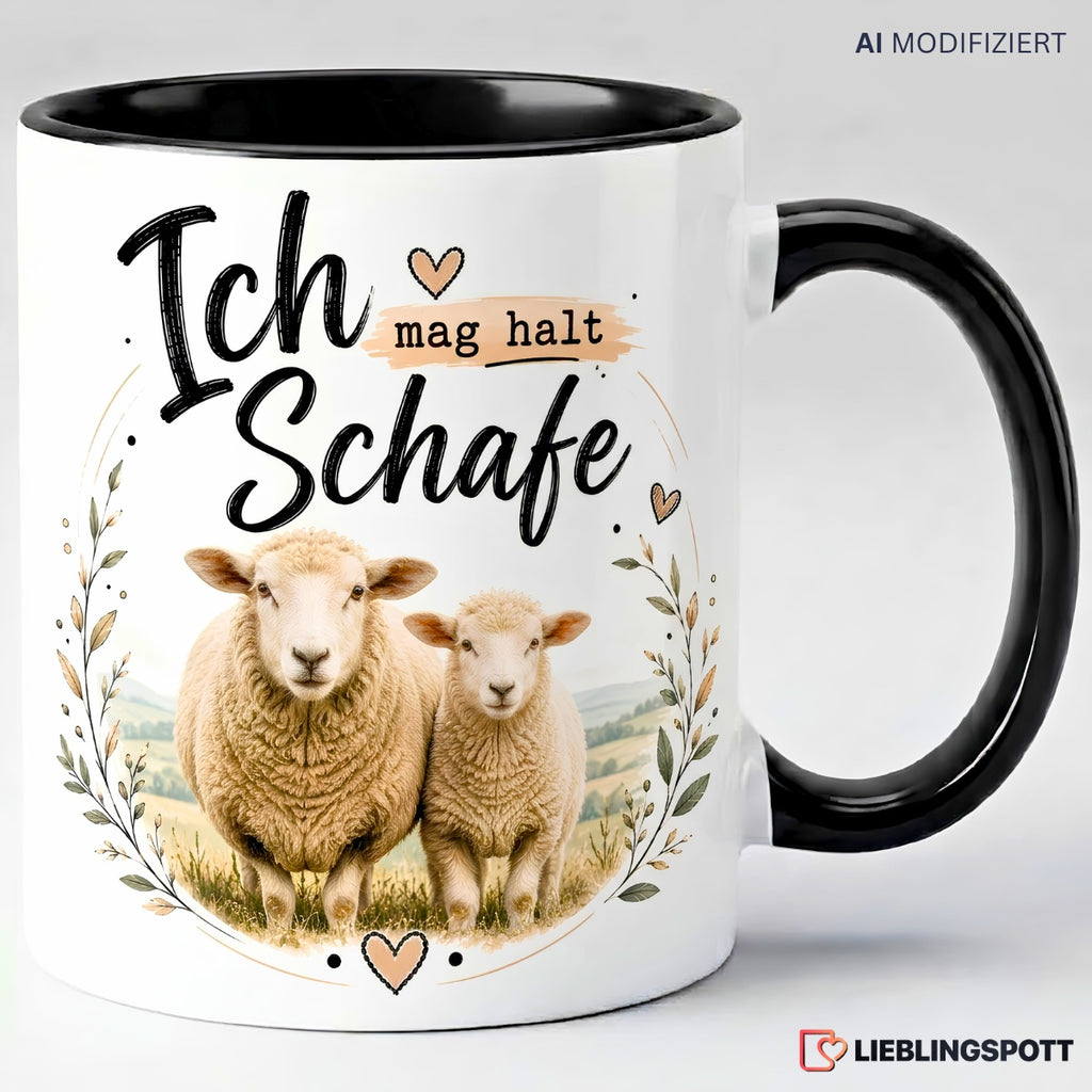Schafe Tasse Ich mag halt Schafe in Schwarz
