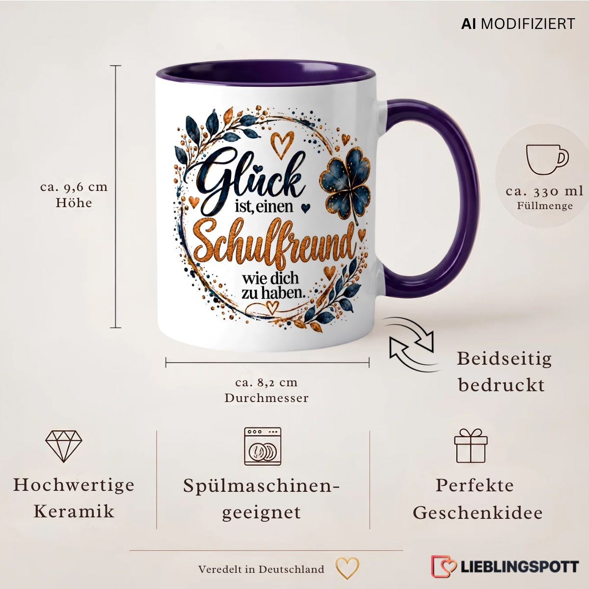 Schulfreund Keramiktasse 330 ml – Maße und Produktvorteile