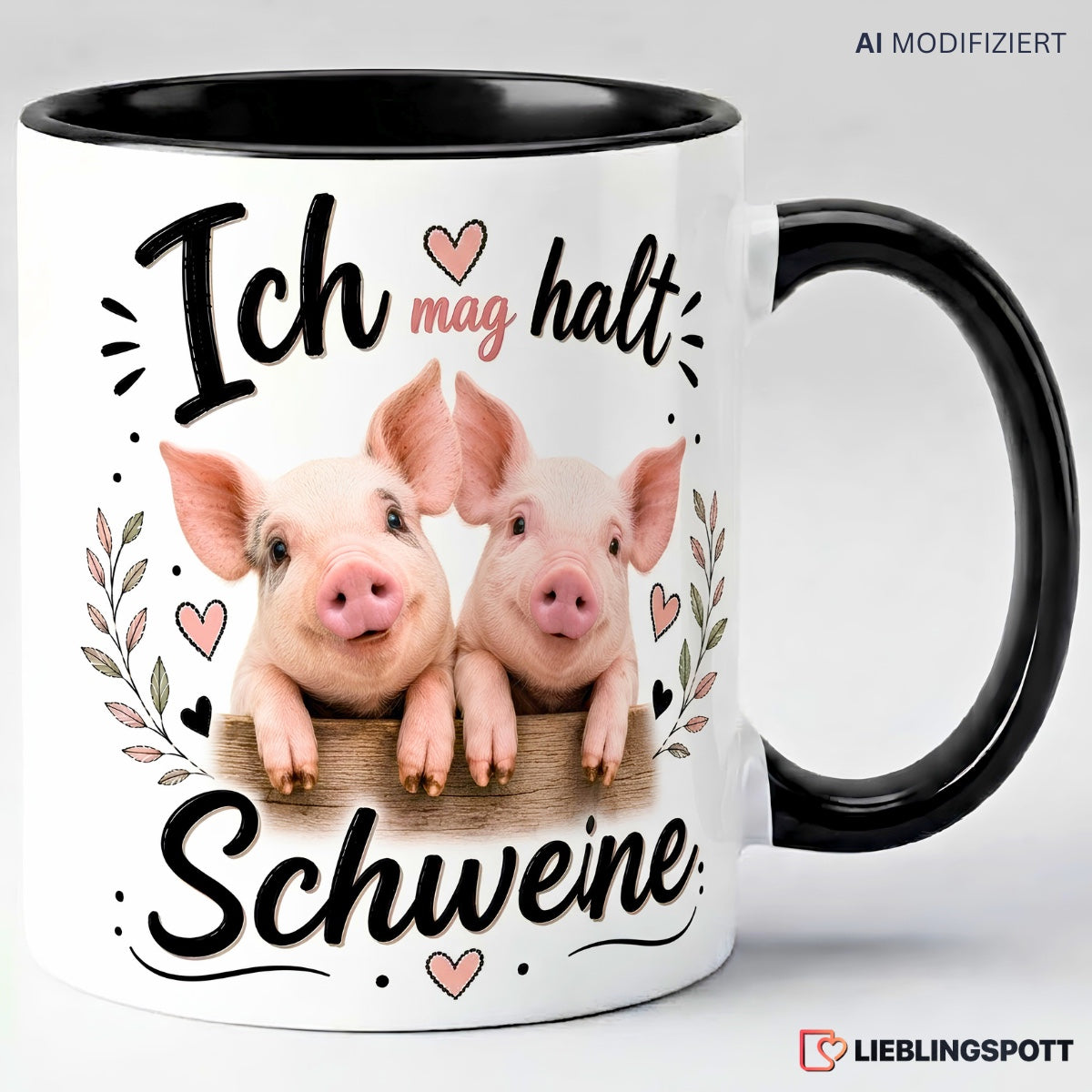 Schweine Tasse Ich mag halt Schweine – Schwarz