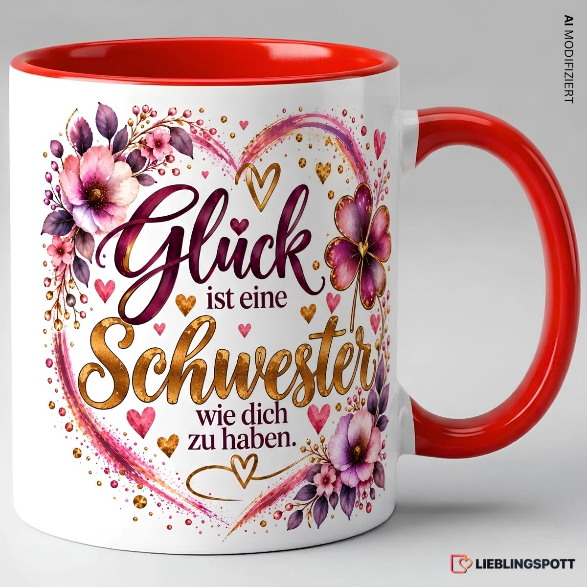 Schwester Tasse mit Spruch in Rot – Keramik 330 ml