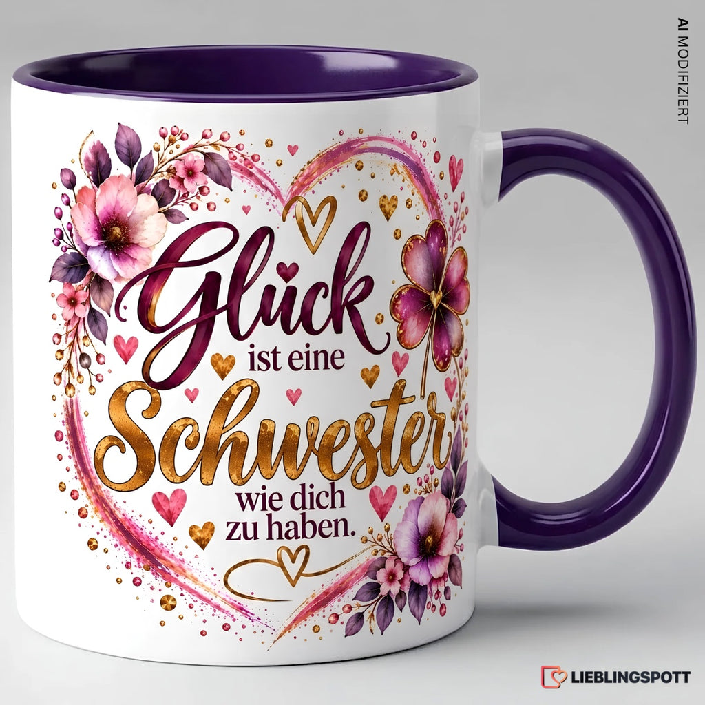 Schwester Tasse mit Spruch in Violett – Keramik 330 ml