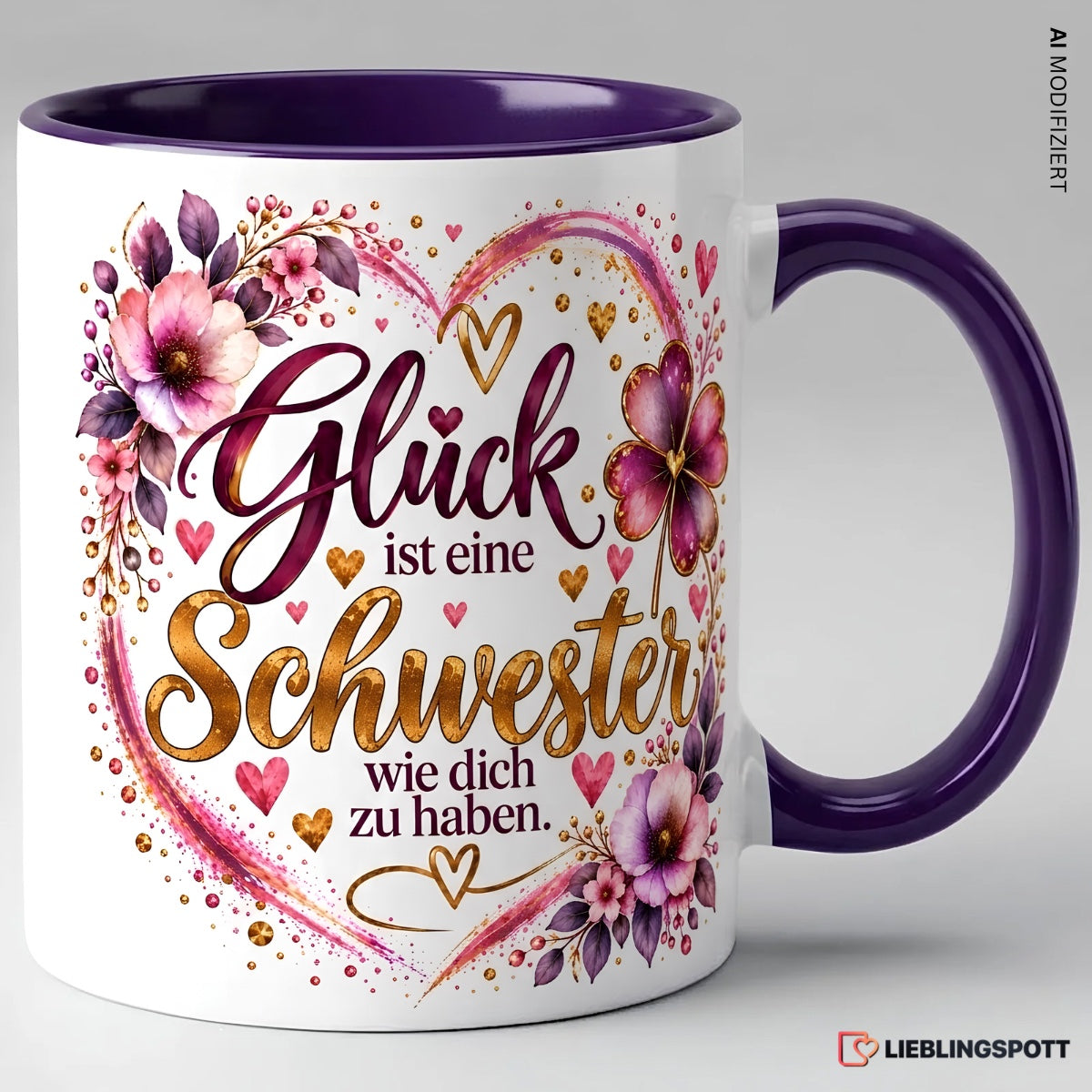 Schwester Tasse mit Spruch in Violett – Keramik 330 ml