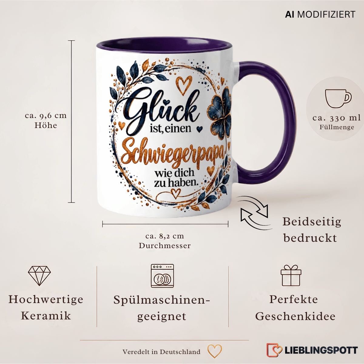 Schwiegerpapa Tasse Produktdetails 330 ml 9,6 cm 8,2 cm doppelseitig bedruckt