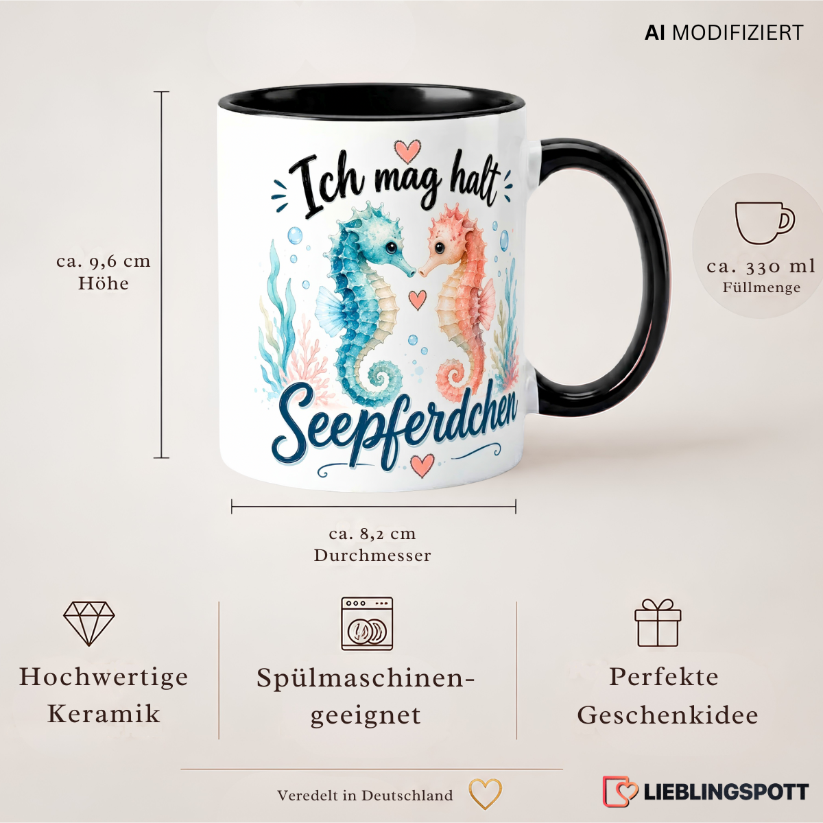 Seepferdchen Tasse 330 ml Maße und Produkteigenschaften
