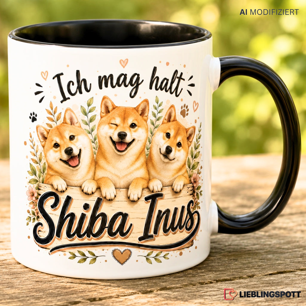 Shiba Inu Tasse mit Hundemotiv im natürlichen Umfeld