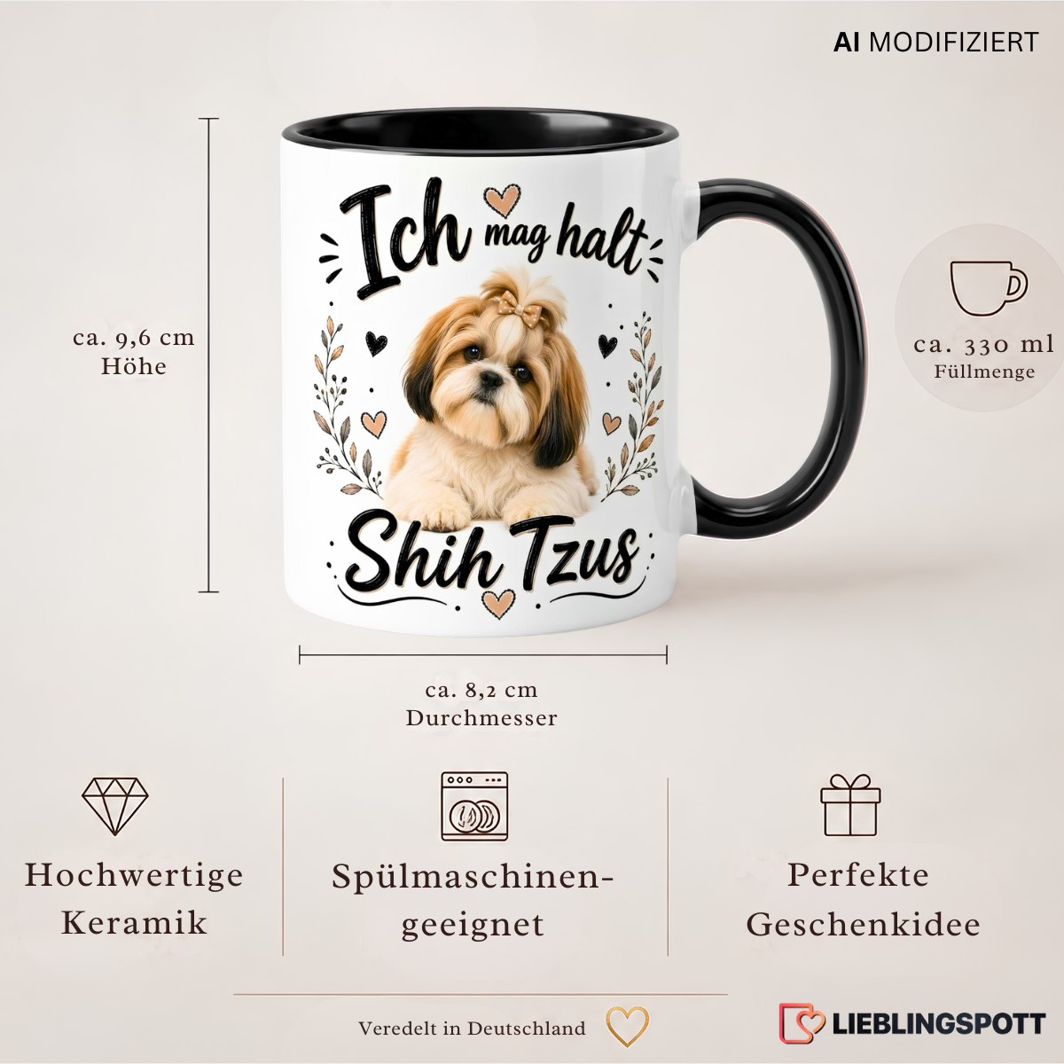 Shih Tzu Tasse Maße 330 ml und Produkteigenschaften