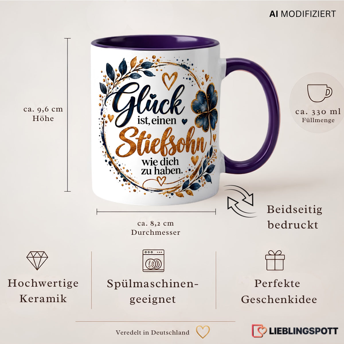 Stiefsohn Tasse Produktdetails ca. 330 ml 9,6 cm 8,2 cm doppelseitig bedruckt
