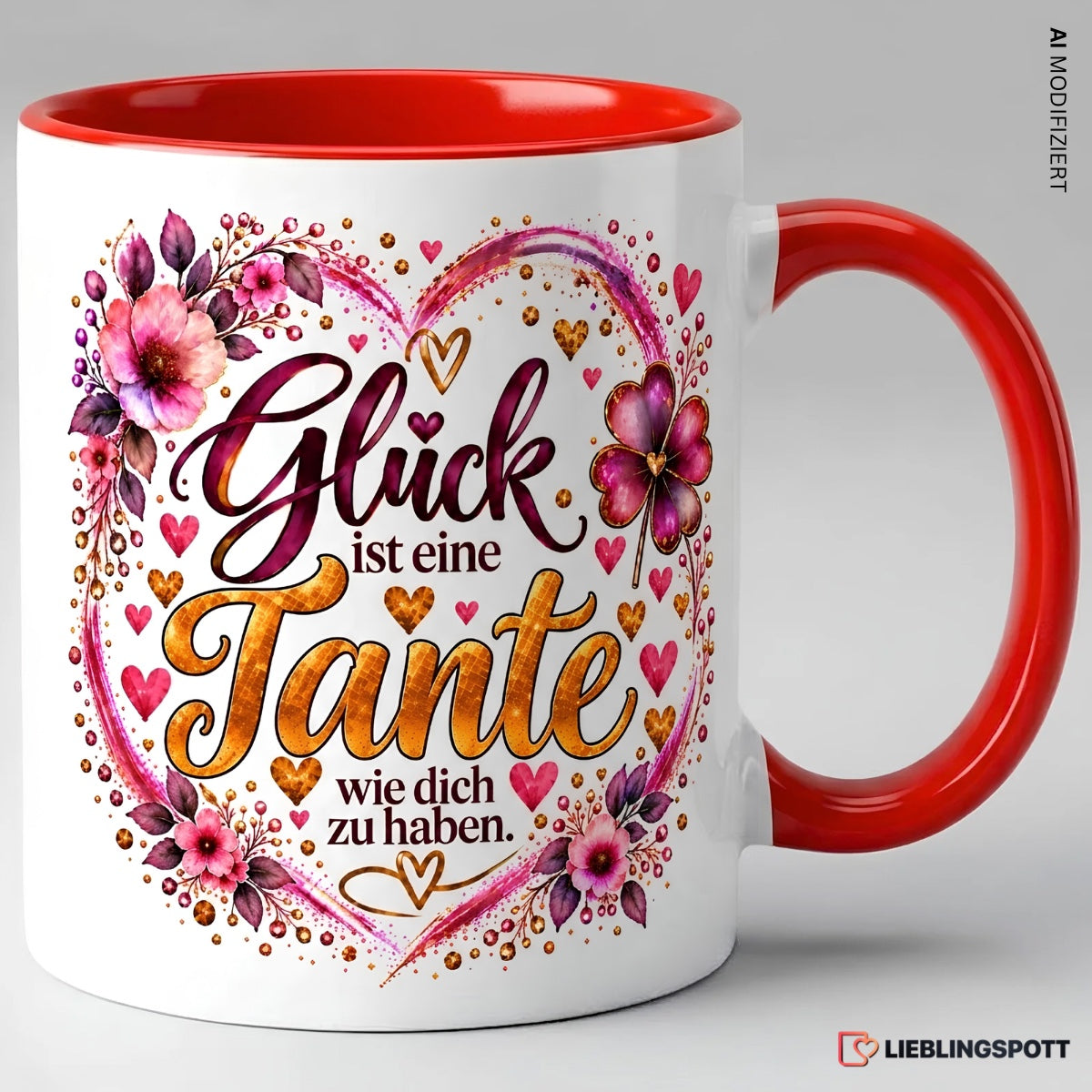 Tante Tasse mit Spruch in Rot – Glück ist eine Tante wie dich zu haben