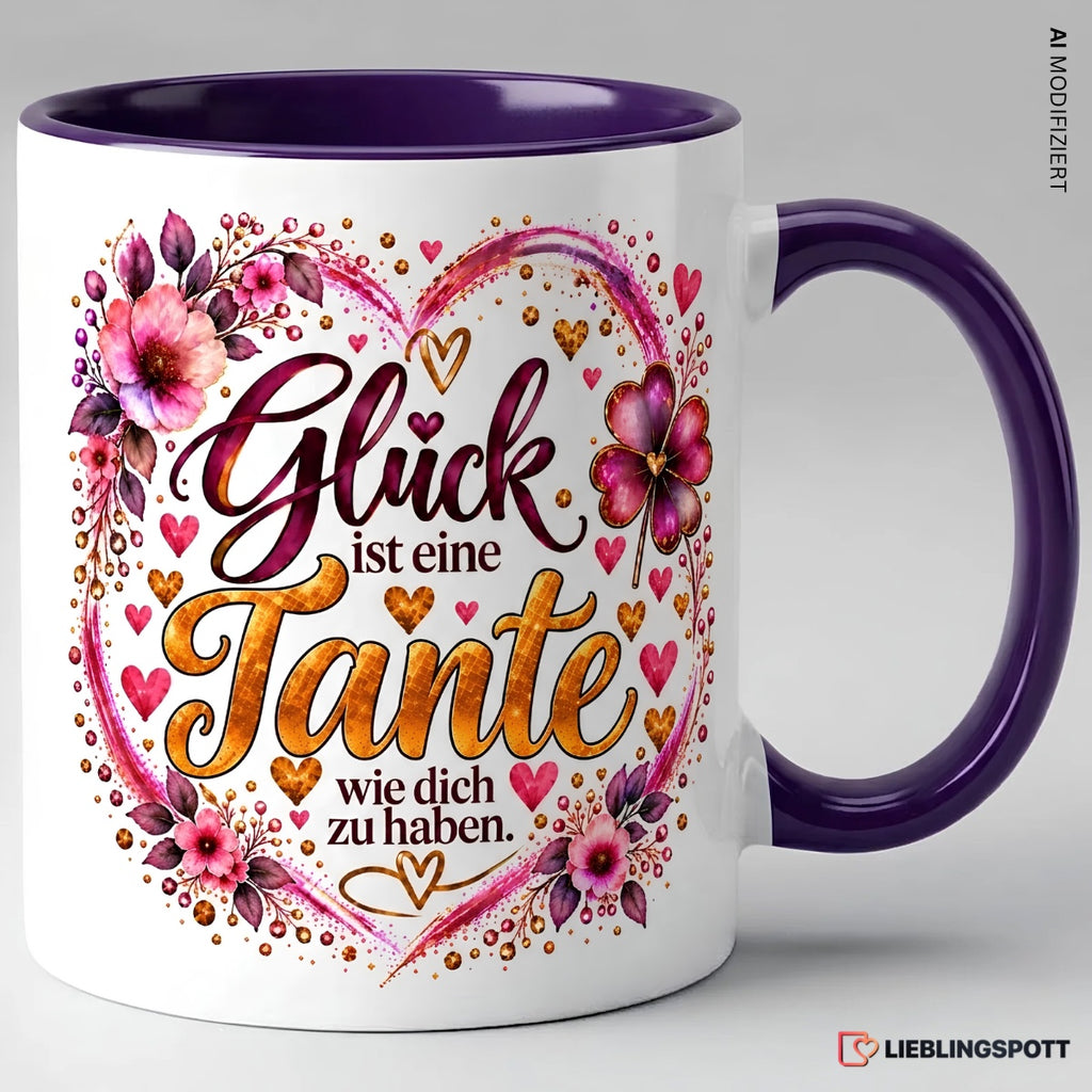 Tante Tasse mit Spruch in Violett – Glück ist eine Tante wie dich zu haben