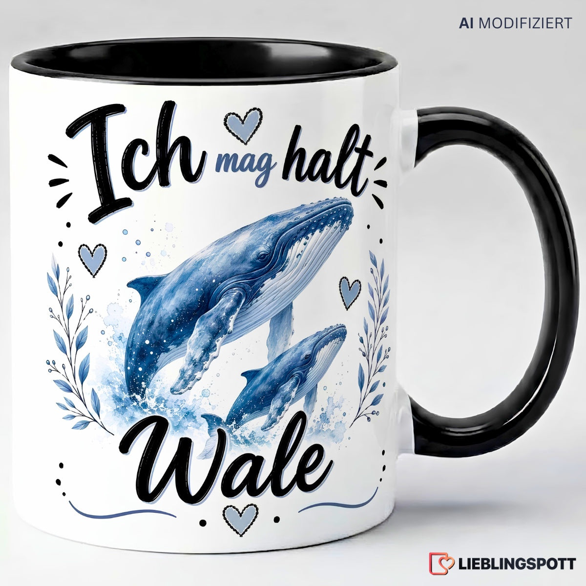 Wale Tasse Ich mag halt Wale – Schwarz