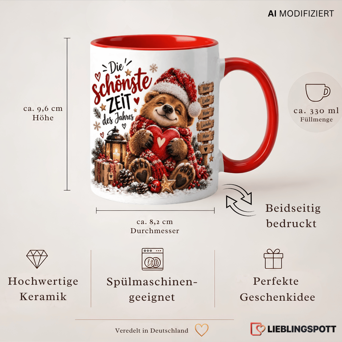 Weihnachtstasse Die schönste Zeit des Jahres – Maße und Produktdetails
