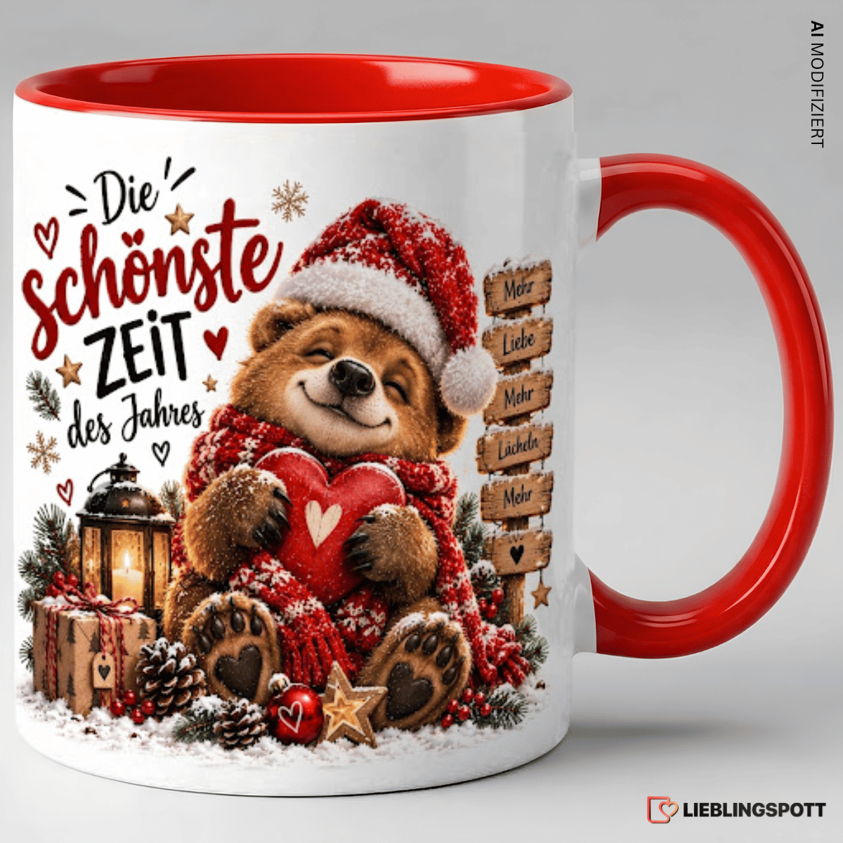 Weihnachtstasse Die schönste Zeit des Jahres mit Bär – Rot