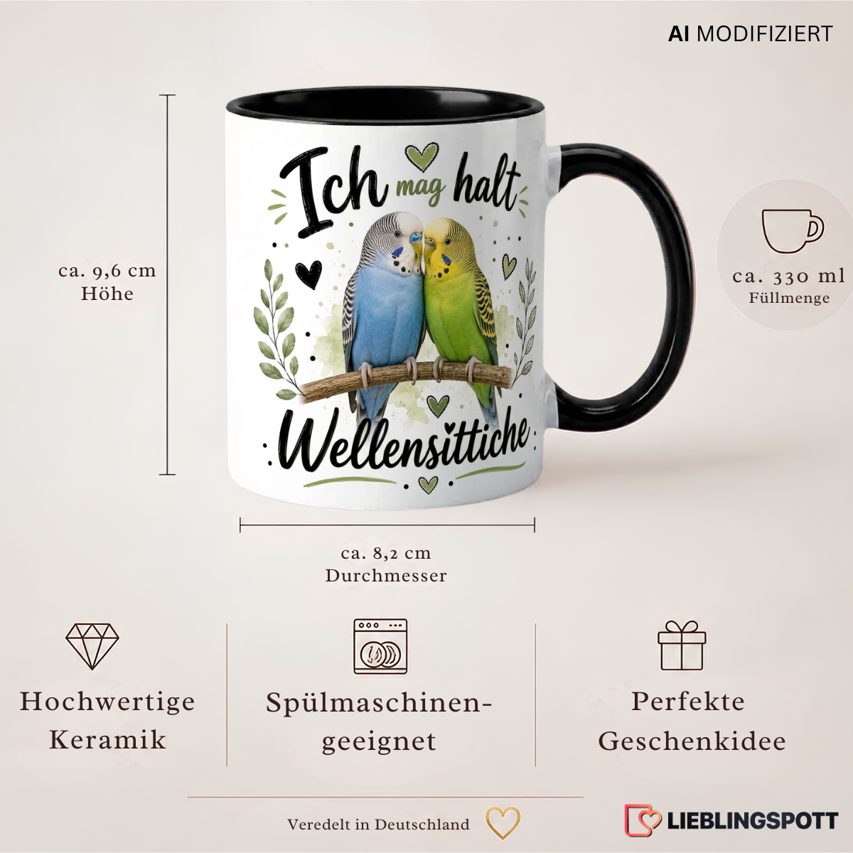 Wellensittich Keramiktasse 330 ml Produktdetails