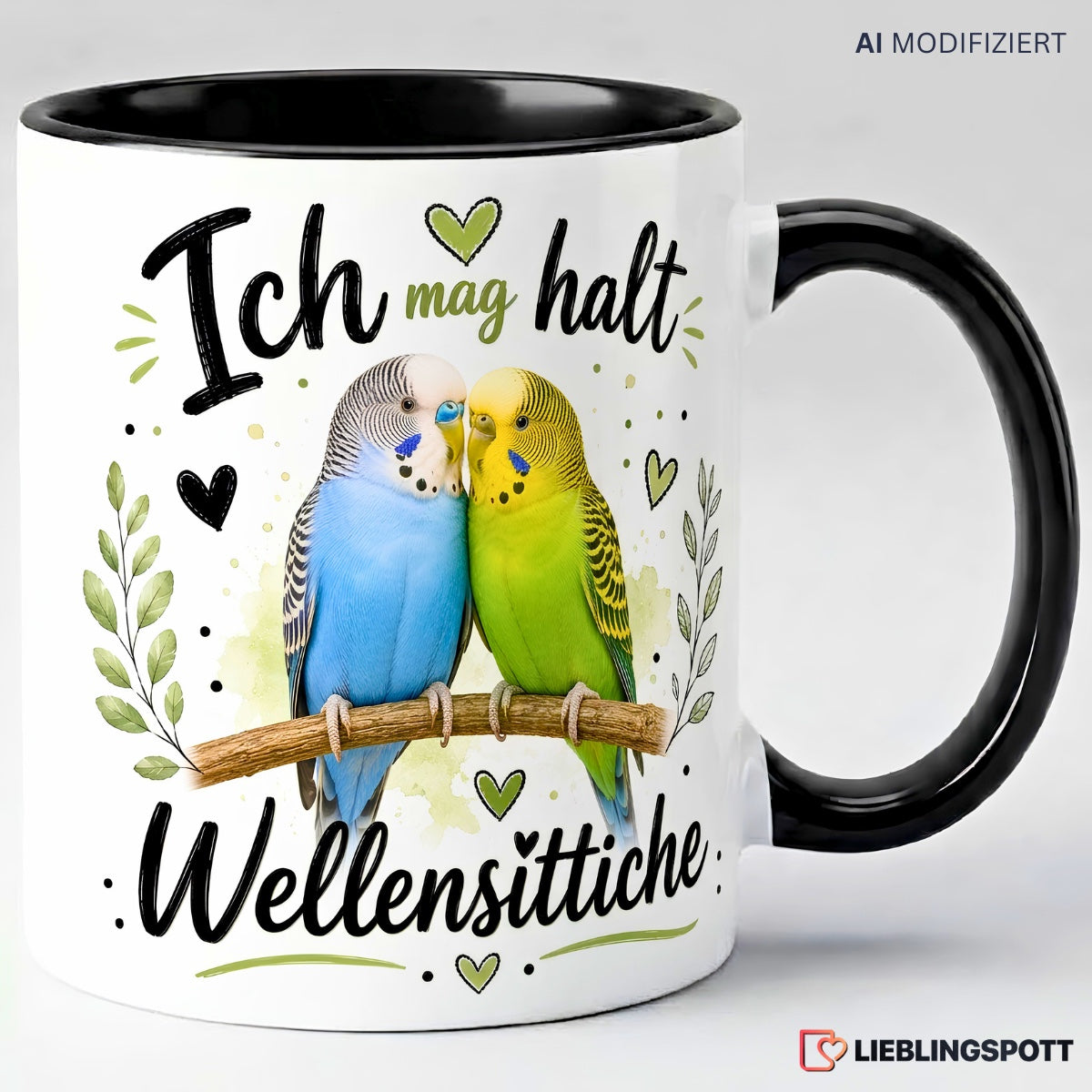 Wellensittich Tasse Ich mag halt Wellensittiche in Schwarz