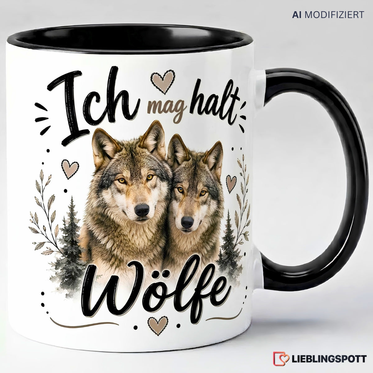 Wölfe Tasse Ich mag halt Wölfe – Schwarz