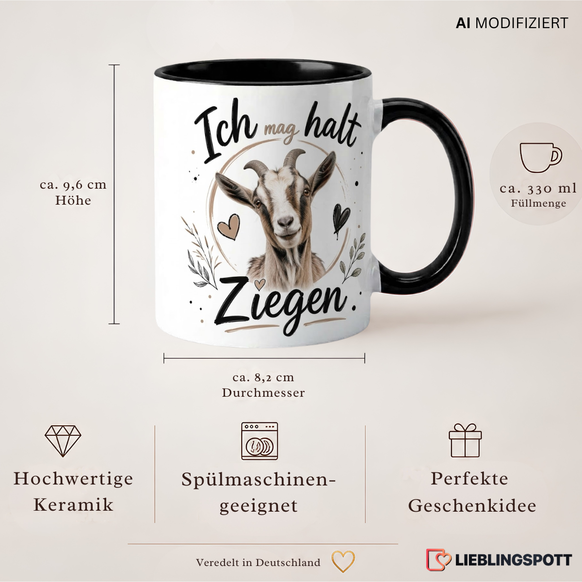 Ziegen Tasse 330 ml – Maße und Produkteigenschaften